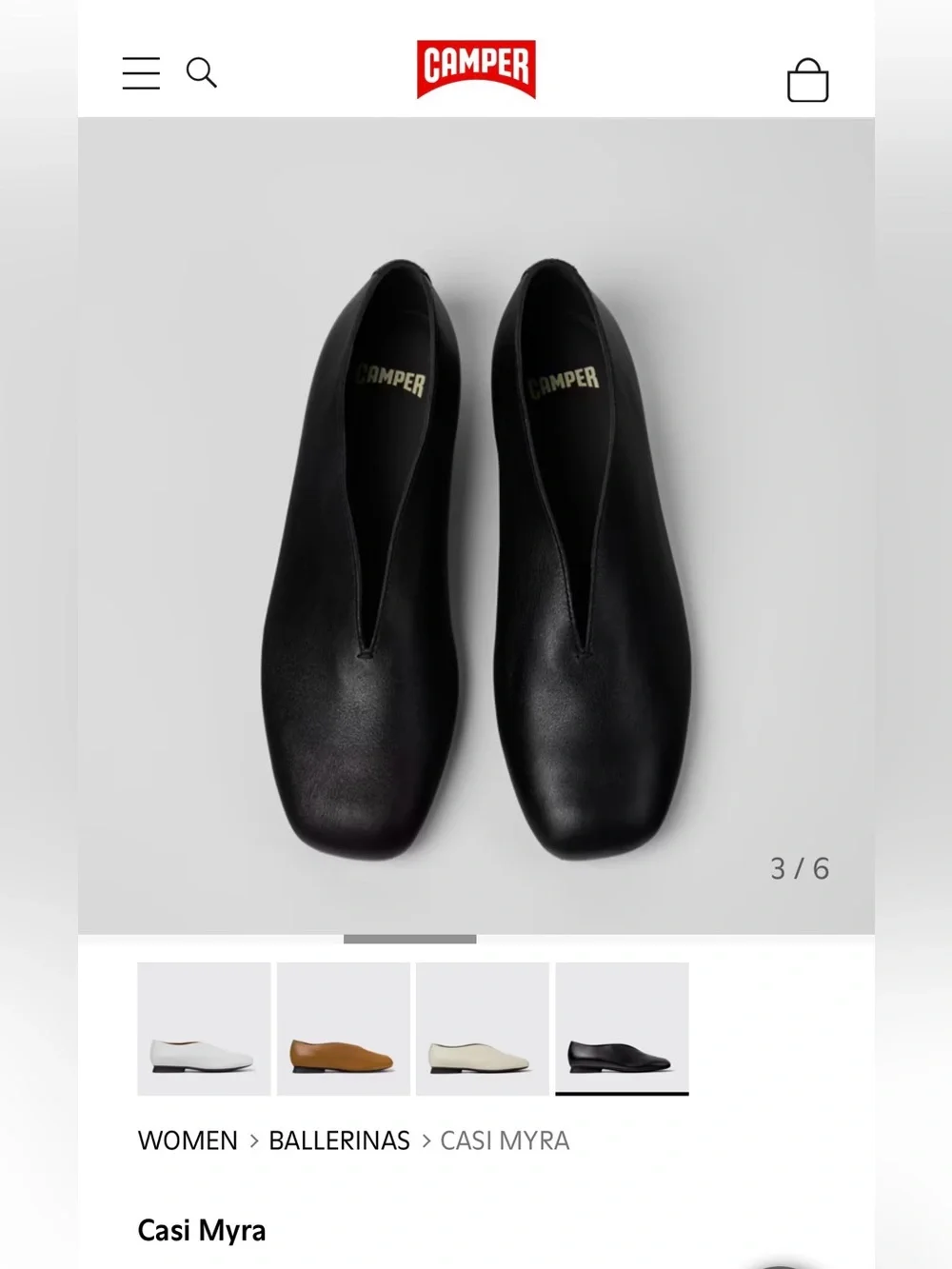 Camper Casi Myra Black Leather Ballerina Flats Sz 40 - Worn once!